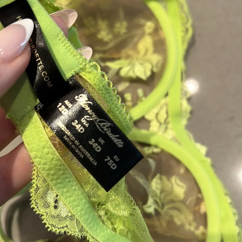 Honey Birdette Neon Lime Floral Embroidered Sheer Underwire Bra - Picture 4 of 4